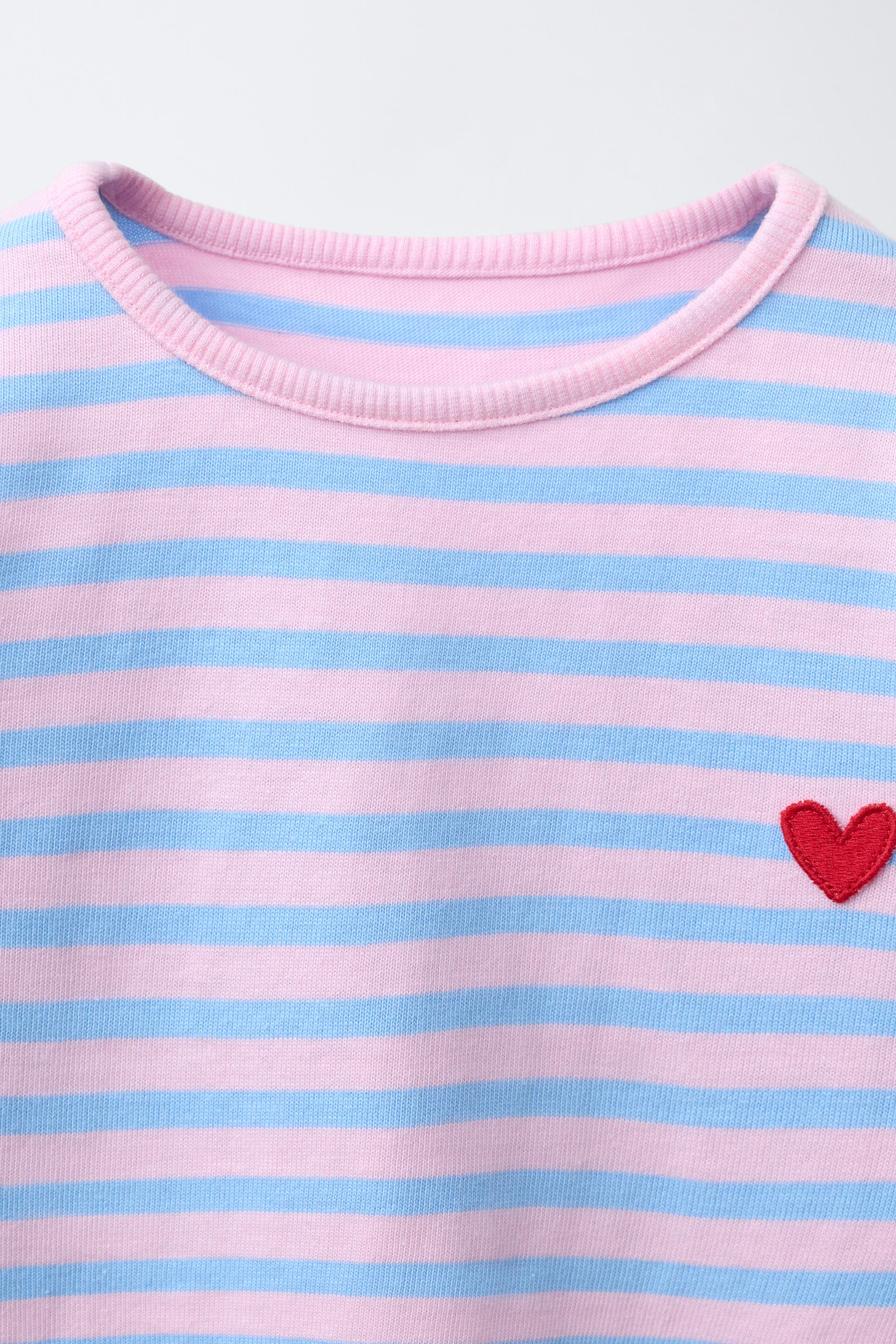 EMBROIDERED HEART STRIPED T-SHIRT